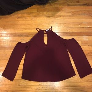 Tobi Maroon Shoulderless Chiffon Top
